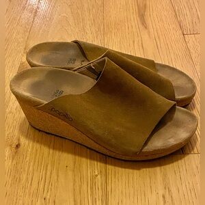 Papillio Birkenstock Namica Sandals Tan Suede Leather Slip On Cork Wedge 7 38
